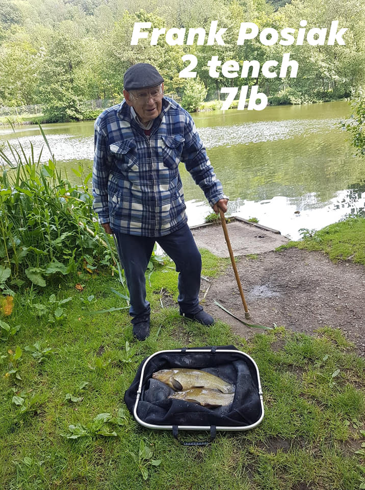 Frank Posiak with 2 tench from Wyver Lane Pond for 7lb - Belper Angling Club